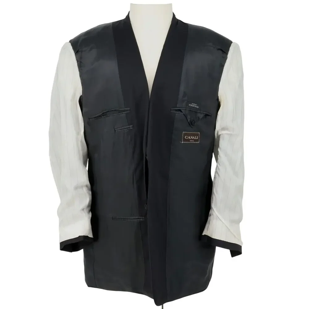 Canali Sport Coat Mens 56 IT 46R Black Gray Plaid Wool Lined Blazer Jacket Italy